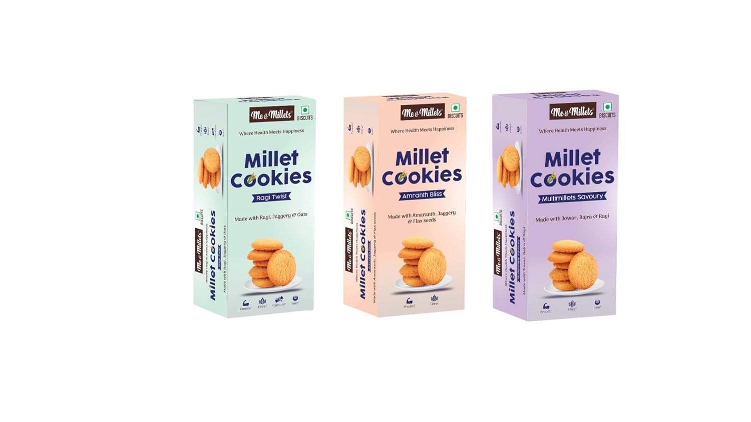 Me & Millets Combo Ragi Twist, Amaranth Bliss & Multimillets Savoury Cookies (75g X 3) Delicious Millets Biscuits, Rich In Fiber & Protein, Healthy Tea Snack (Jain Friendly)