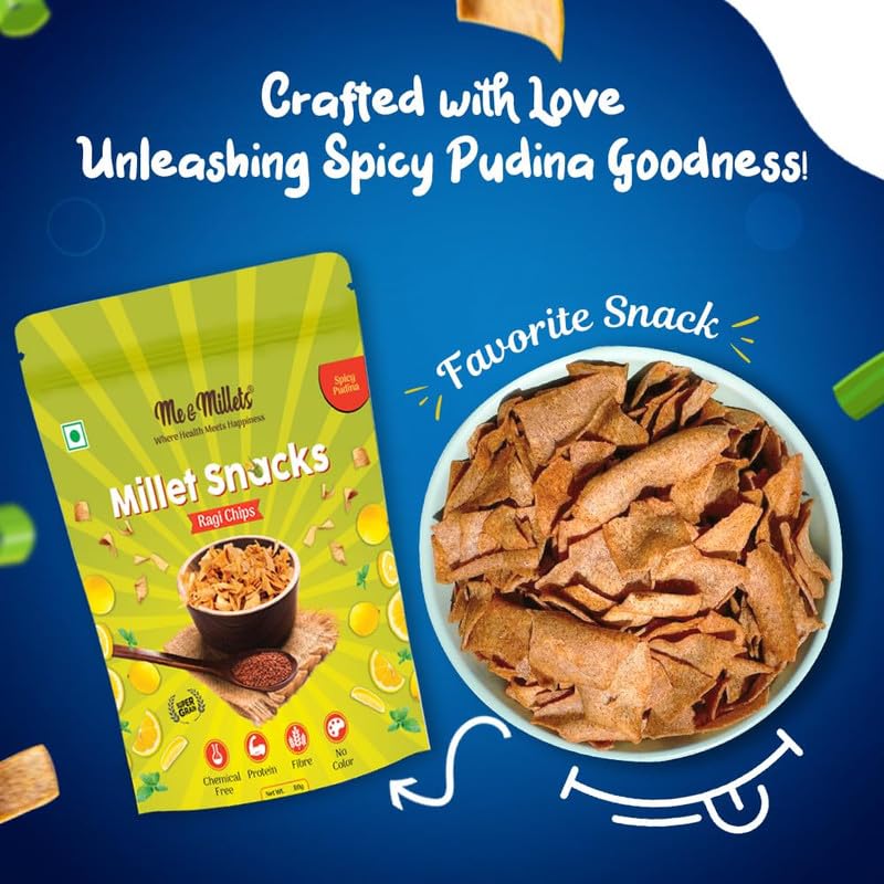 Me & Millets Snacks Assorted Packs - 80g (Pack of 3) Millets Chips Spicy Pudina