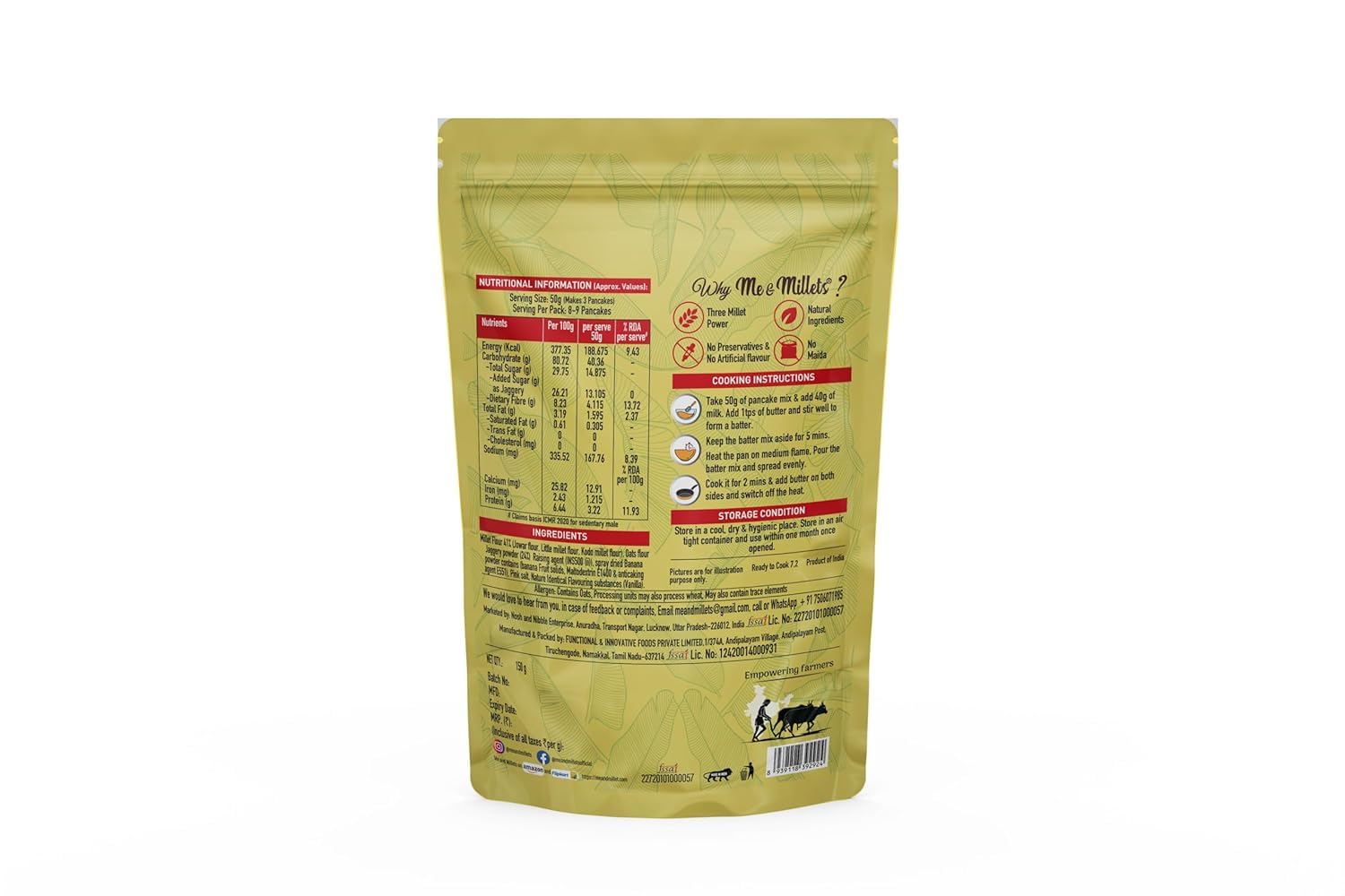 Me & Millets Banana Flavor Millet Pancake Mix (150g X 2) Sweetness Of Jaggery, No Maida, No Wheat, No Preservatives, Vegetarian, Eggless, Healthy Breakfast for Family (Jain Friendly)