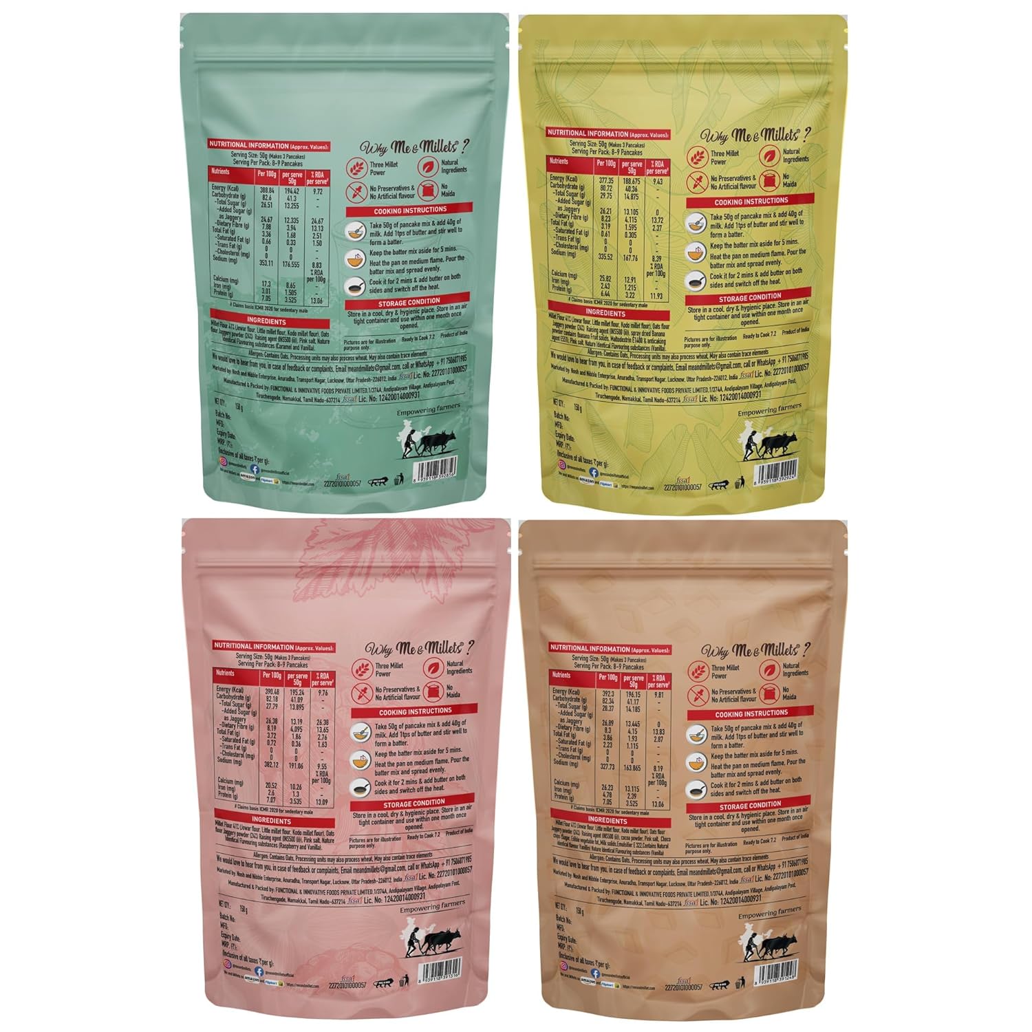 Me & Millets Caramel & Vanilla Flavor Millet Pancake Mix (150g X 2) Sweetness Of Jaggery, No Maida, No Wheat, No Preservatives, Vegetarian, Eggless, Healthy Breakfast for Family (Jain Friendly)