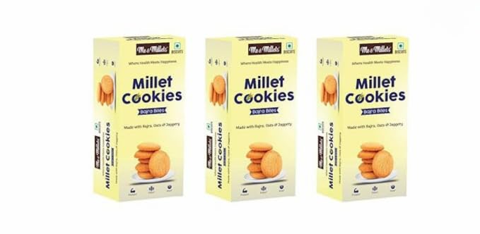 Me & Millets Cookies Bajra Bites (75g X 3) - Delicious Millets Biscuits, Rich In Fiber & Protein, Healthy Tea Snack With Tasty Jaggery (Jain Friendly)