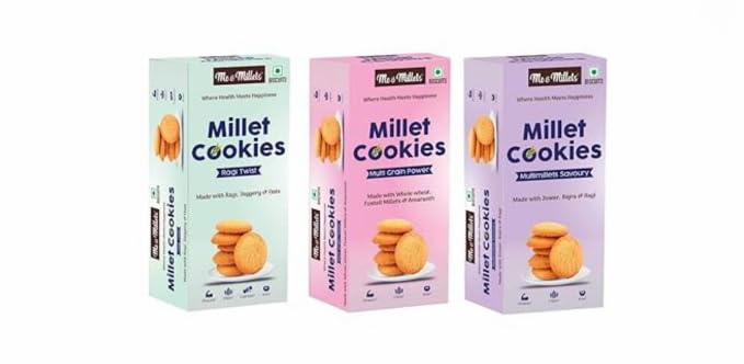 Me & Millets Cookies Multimillets Savoury, Multigrain Power & Ragi Twist Cookies (75g X 3) Delicious Millets Biscuits, Rich In Fiber & Protein, Healthy Tea Snack (Jain Friendly)