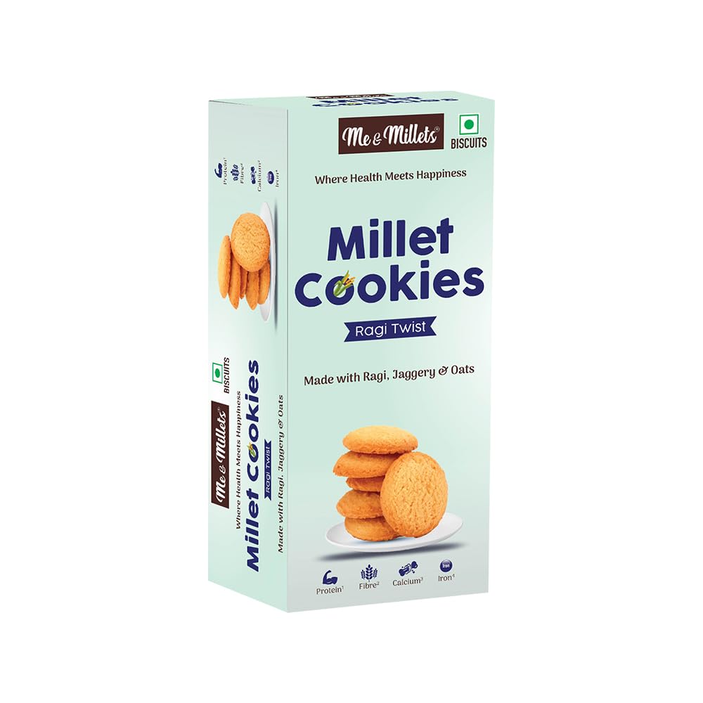 Me & Millets Combo Ragi Twist, Bajra Bites & Jowar Delight Cookies (75g X 3) Delicious Millets Biscuits, Rich In Fiber & Protein, Healthy Tea Snack (Jain Friendly)
