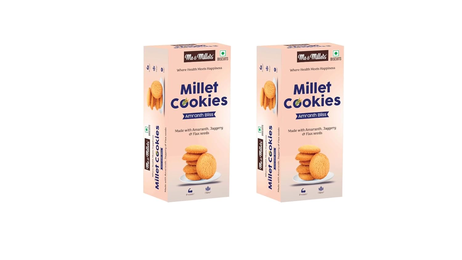 Me & Millets Amaranth Bliss Cookies (75g X 2) Delicious Millets Biscuits, Rich In Fiber & Protein, Healthy Tea Snack With Tasty Jaggery (Jain Friendly)