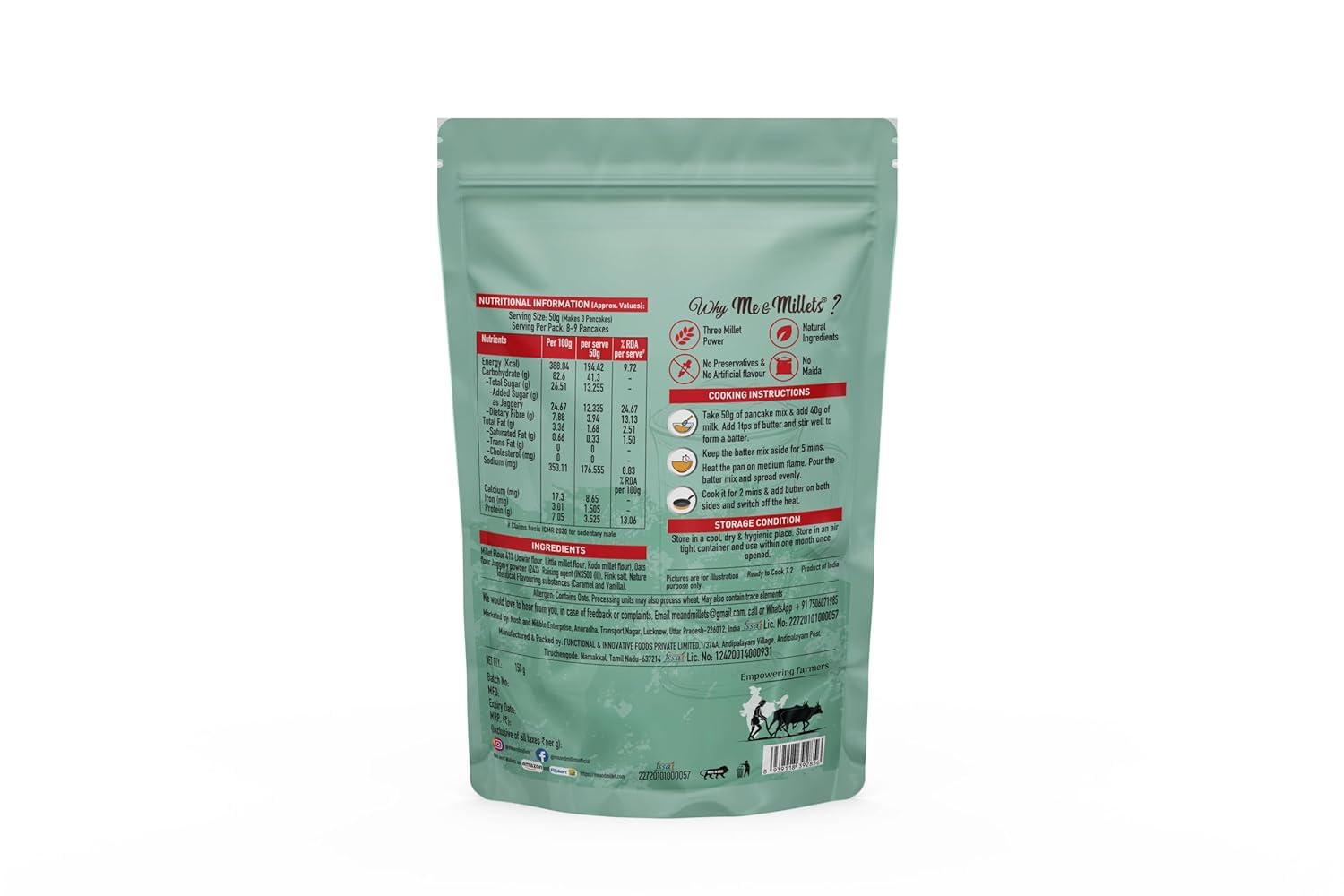 Me & Millets Millet Pancake Mix (150g X 2) Caramel, Vanilla & Banana, Sweetness Of Jaggery, No Maida, No Wheat, No Preservatives, Vegetarian, Eggless, Healthy Breakfast for Family (Jain Friendly)