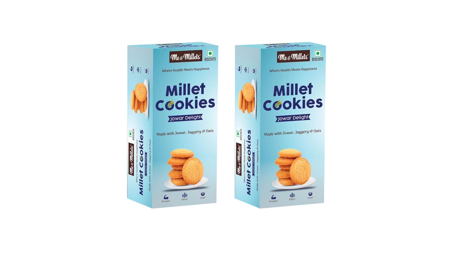 Me & Millets Jowar Delight Cookies (75g X 2) Delicious Millets Biscuits, Rich In Fiber & Protein, Healthy Tea Snack With Tasty Jaggery (Jain Friendly)