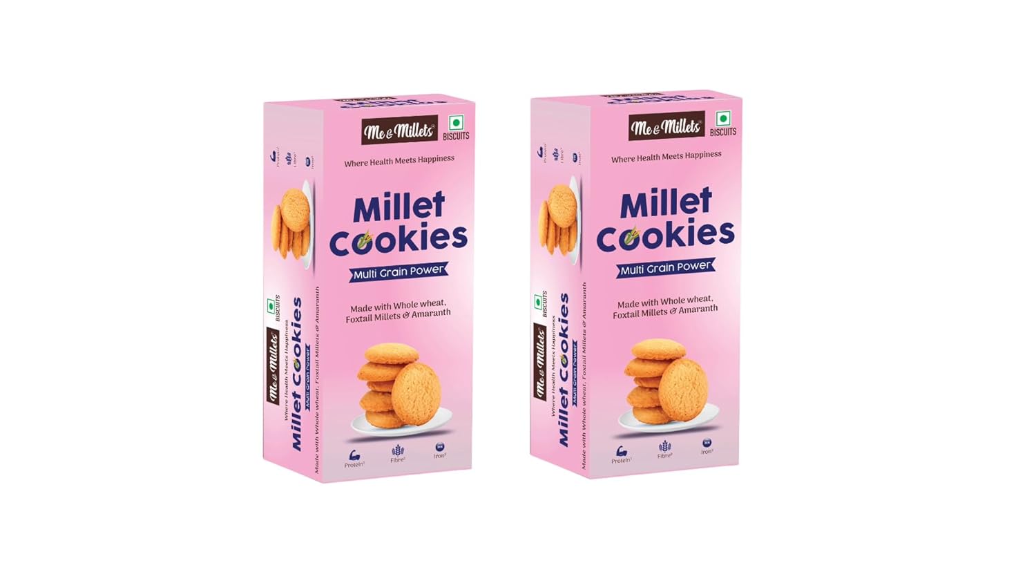 Me & Millets Multigrain Power Cookies (75g X 2) Delicious Millets Biscuits, Rich In Fiber & Protein, Healthy Tea Snack With Tasty Jaggery (Jain Friendly)