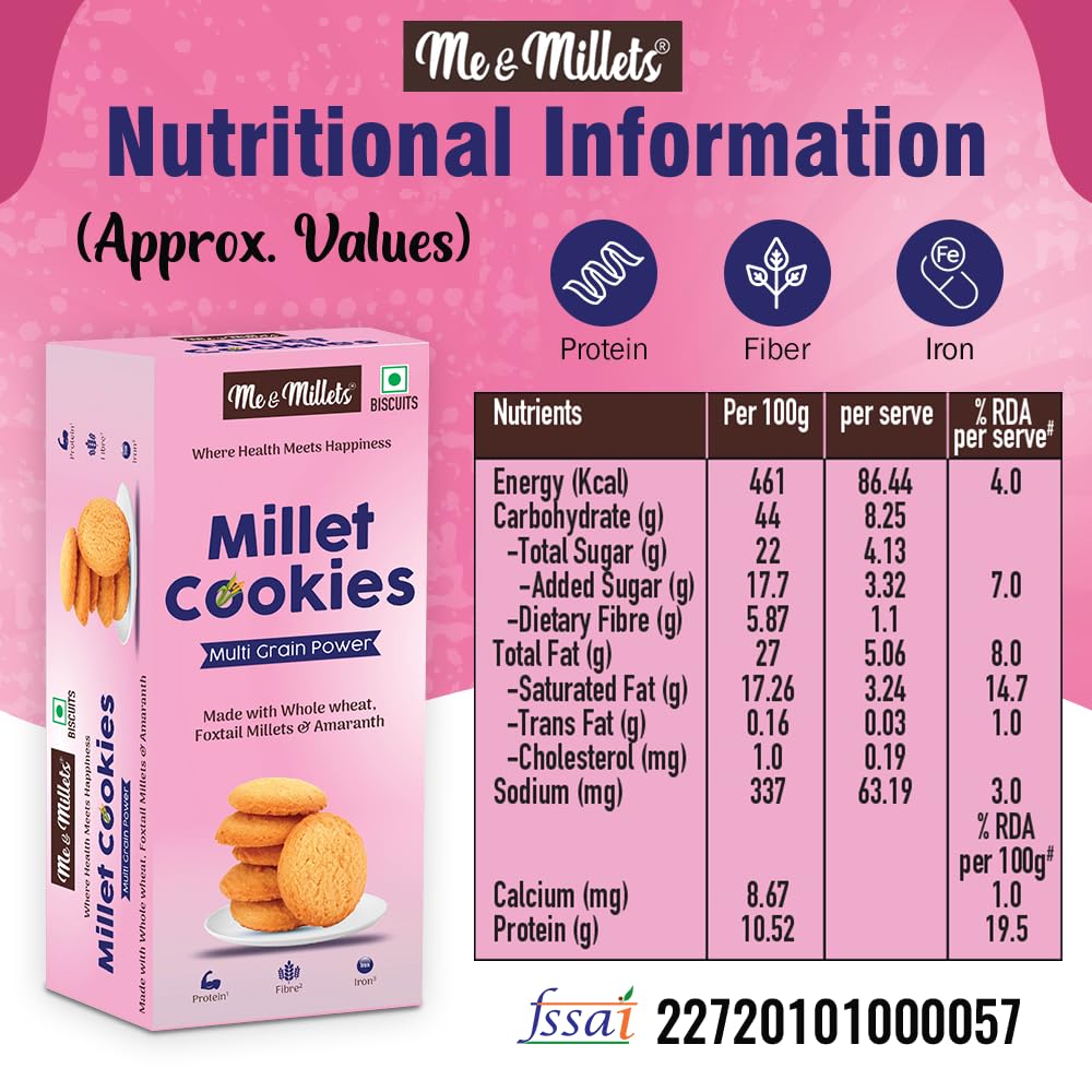 Me & Millets Combo Multimillets Savoury & Multigrain Power Cookies (75g X 2) Delicious Millets Biscuits, Rich In Fiber & Protein, Healthy Tea Snack (Jain Friendly)