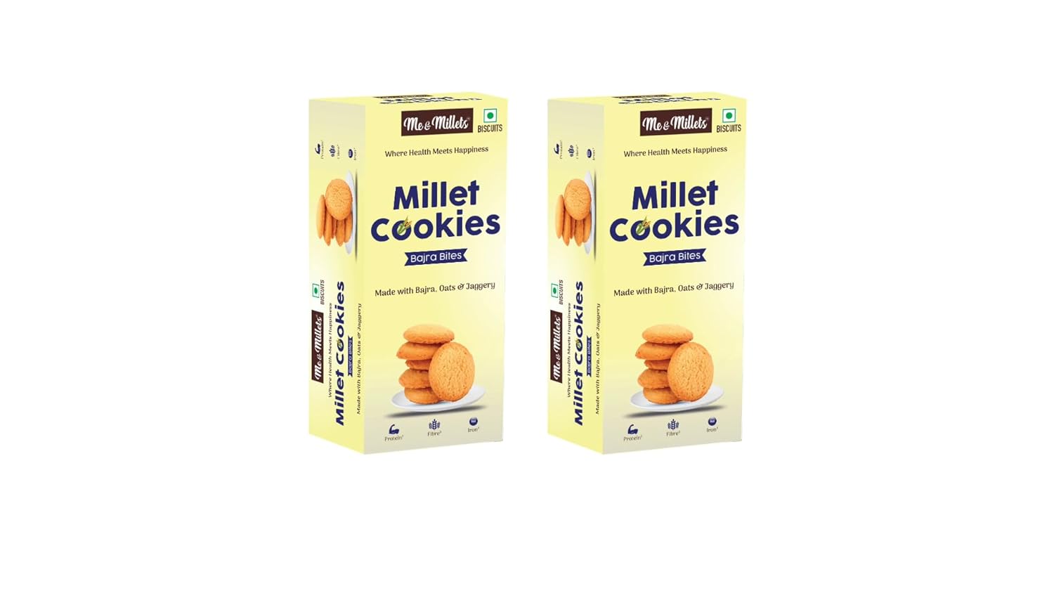 Me & Millets Bajra Bites Cookies (75g X 2) Delicious Millets Biscuits, Rich In Fiber & Protein, Healthy Tea Snack With Tasty Jaggery (Jain Friendly)
