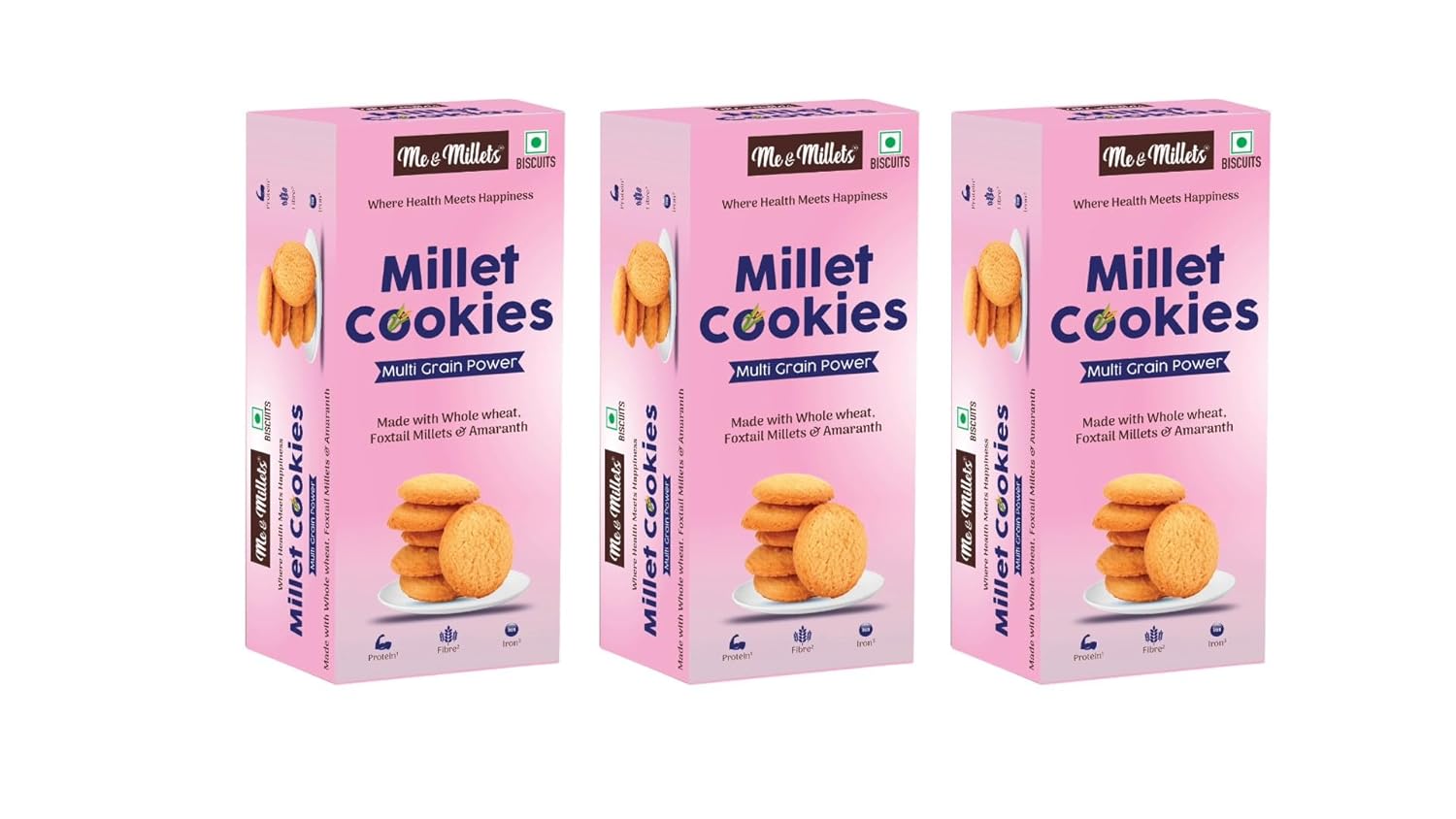 Me & Millets Cookies Multi Grain Power (75g X 3) - Delicious Millets Biscuits, Rich In Fiber & Protein, Healthy Tea Snack (Jain Friendly)