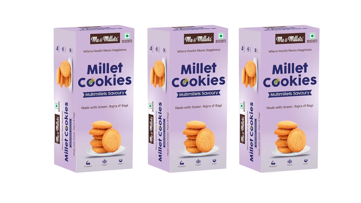 Me & Millets Cookies Multimillets Savoury (75g X 3) - Delicious Millets Biscuits, Rich In Fiber & Protein, Healthy Tea Snack (Jain Friendly)