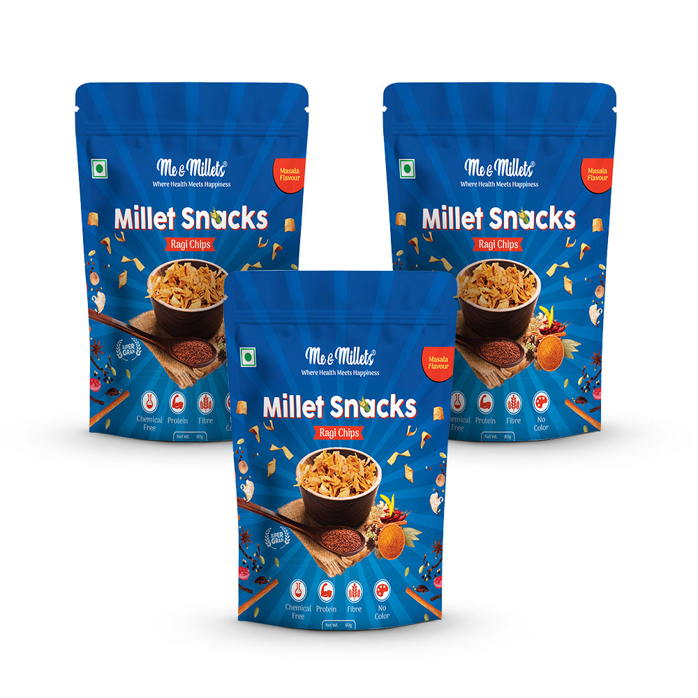 Me & Millets Snacks Assorted Packs - 80g (Pack of 3) Ragi Chips Masala Flavour